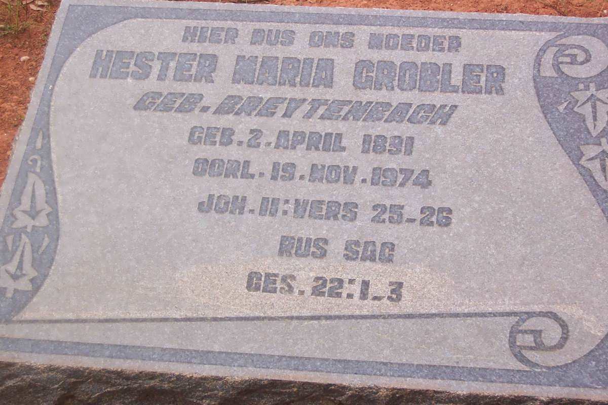GROBLER Hester Maria nee BREYTENBACH 1891-1974