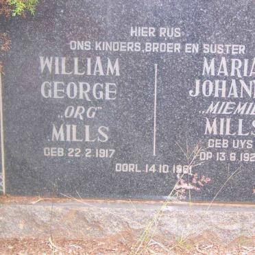 MILLS William George 1917-1961 &amp; Maria Johanna UYS 1922-1961