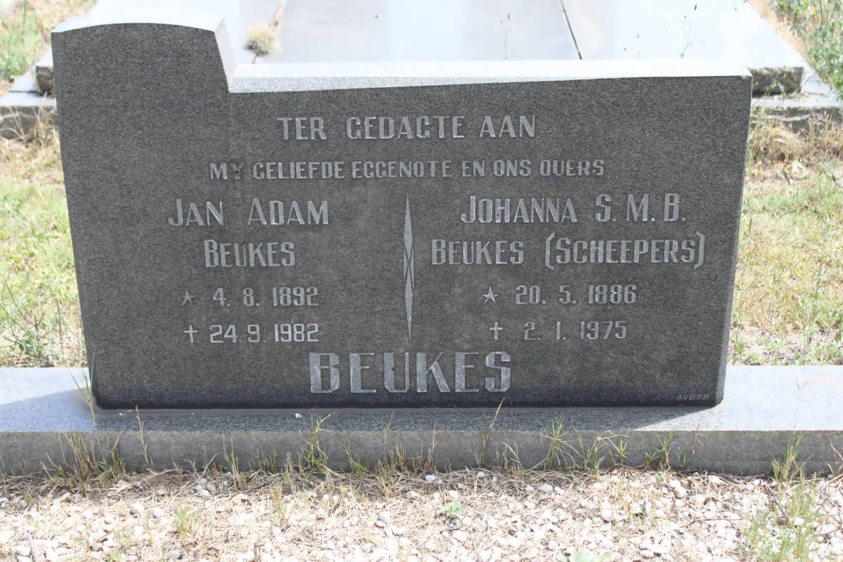 BEUKES Jan Adam 1892-1982 &amp; Johanna S.M.B. SCHEEPERS 1886-1975