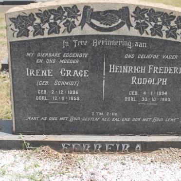 FERREIRA Heinrich Frederich Rudolph 1894-1960 &amp; Irene Grace SCHMIDT 1896-1959