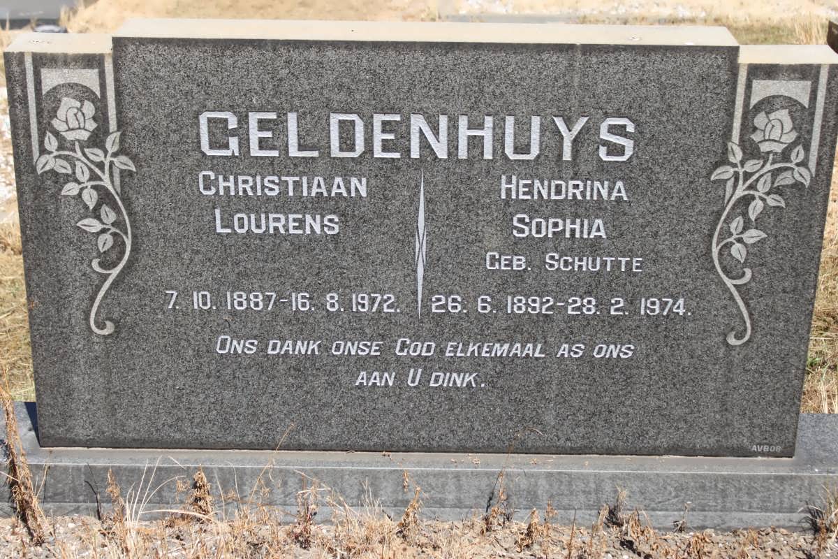 GELDENHUYS Christiaan Lourens 1887-1972 &amp; Hendrina Sophia SCHUTTE 1892-1974