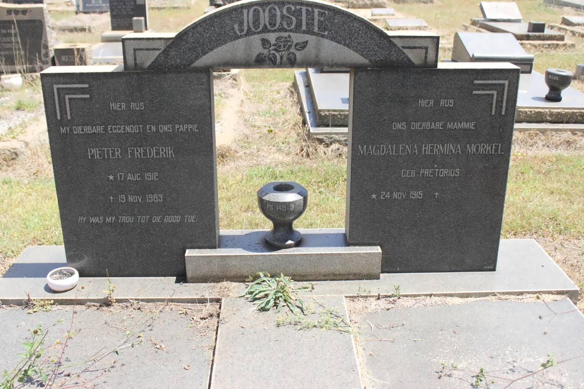 JOOSTE Pieter Frederik 1912-1963 &amp; Magdalena Hermina Morkel PRETORIUS 1915-