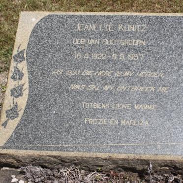 KUNITZ Jeanette nee VAN OUDTSHOORN 1922-1957