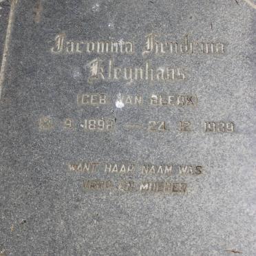 KLEYNHANS Jacomina Hendrina geb VAN BLERK 1898-1989