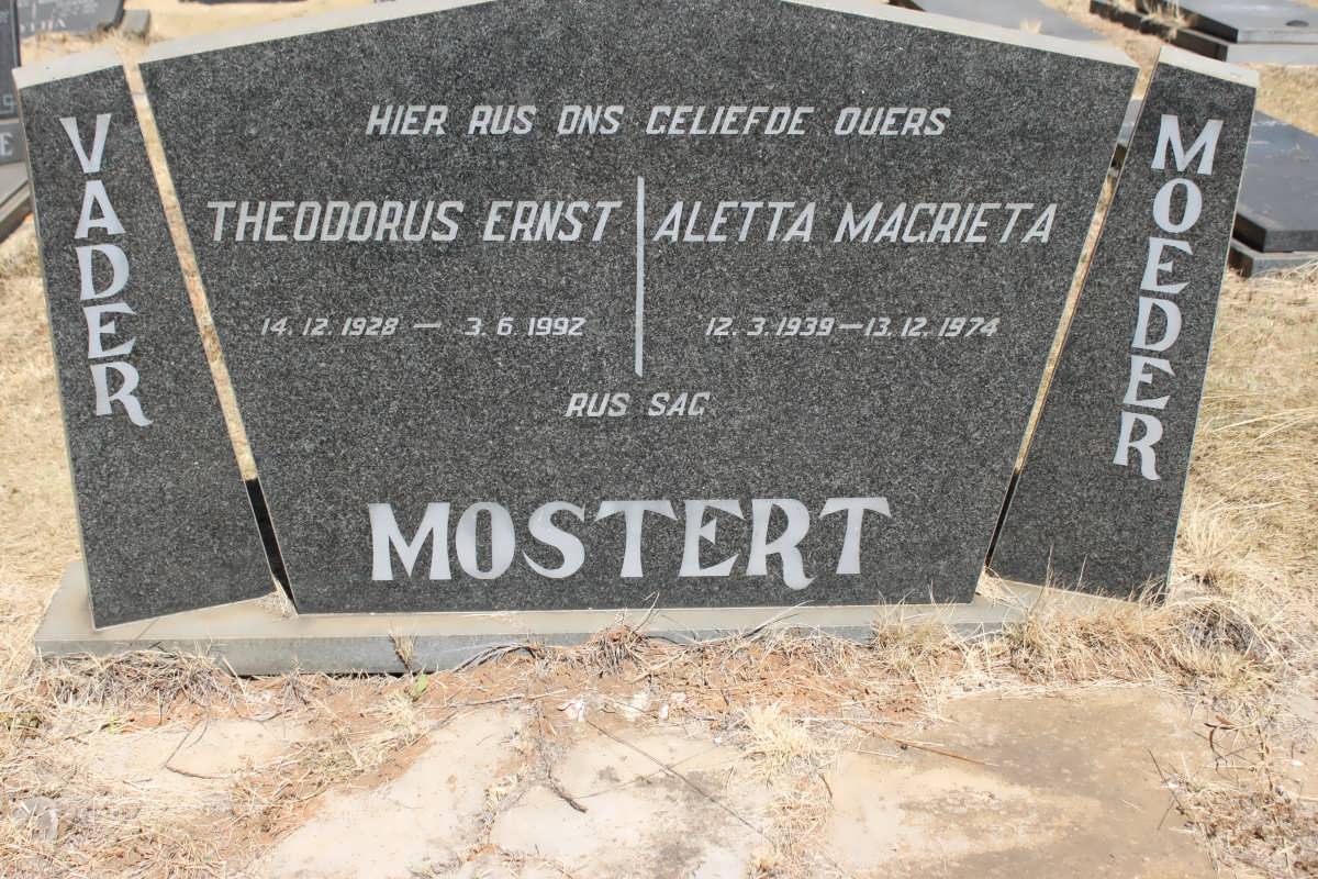 MOSTERT Theodorus Ernst 1928-1992 &amp; Aletta Magrieta 1938-1974