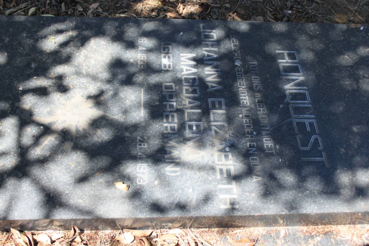 RONQUEST Johanna Elizabeth Magdalena nee OPPERMAN 1933-1973