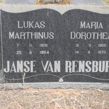 RENSBURG Lukas Marthinus, Janse van 1906-1984 &amp; Maria Dorothea 1905-1973