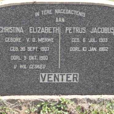 VENTER Petrus Jacobus 1903-1982 &amp; Christina Elizabeth V.D. MERWE 1907-1960