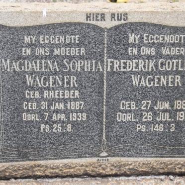 WAGENER Frederik Gotliep 1883-1963 &amp; Magdalena Sophia RHEEBER 1889-1939