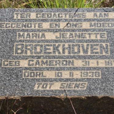 BROEKHOVEN Maria Jeanette nee CAMERON 1871-1938