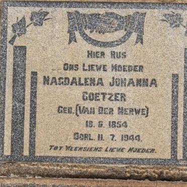 COETZER Magdalena Johanna geb Van Der MERWE 1854-1944