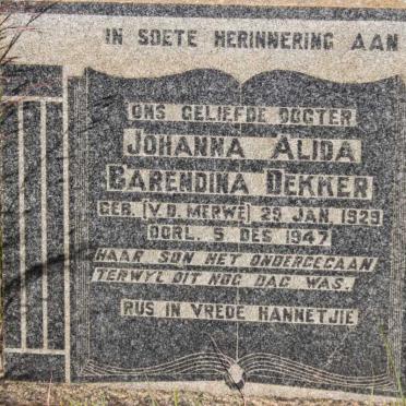 DEKKER Johanna Alida Barendina geb v.d. MERWE 1929-1947