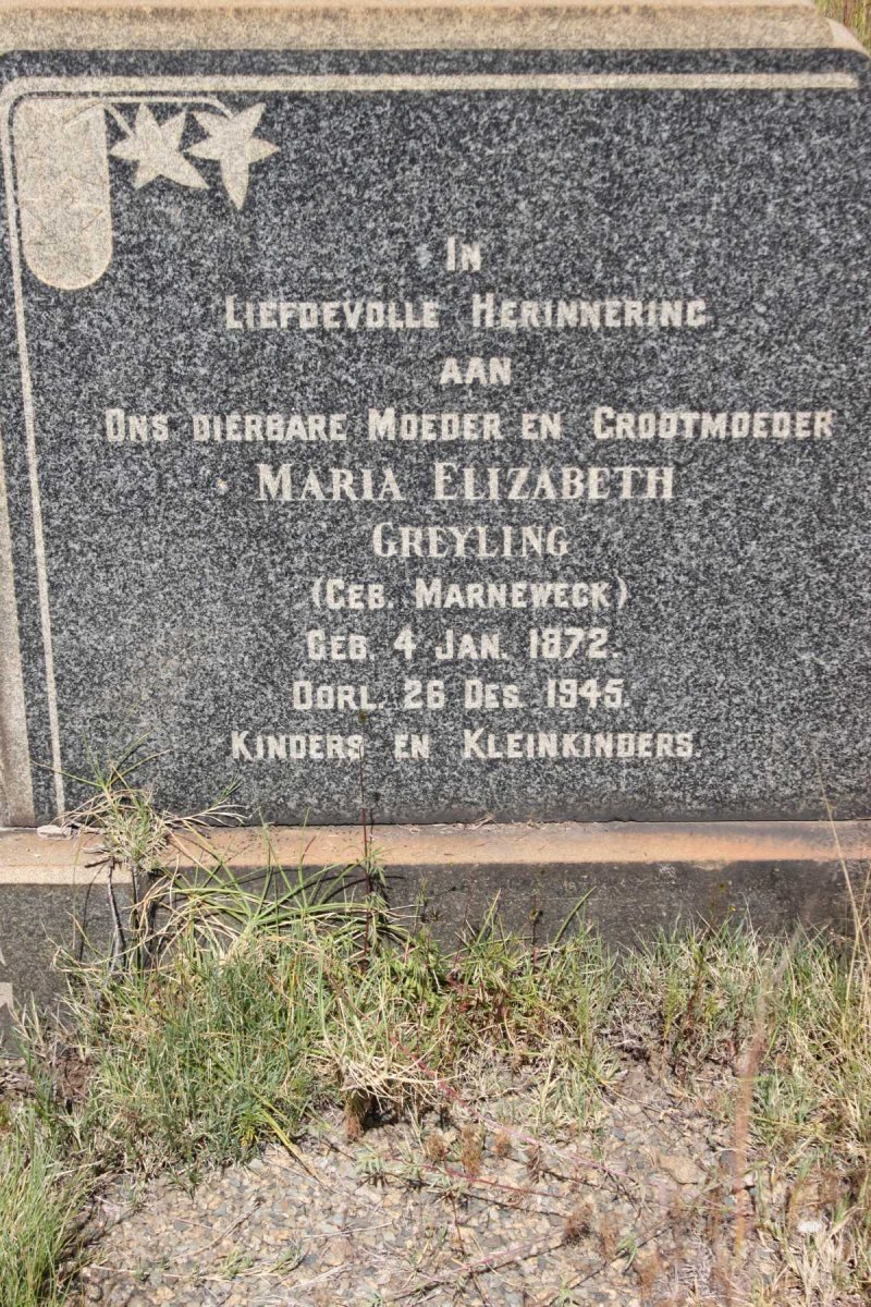 GREYLING Maria Elizabeth nee MARNEWECK 1872-1945