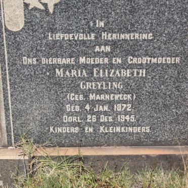 GREYLING Maria Elizabeth nee MARNEWECK 1872-1945