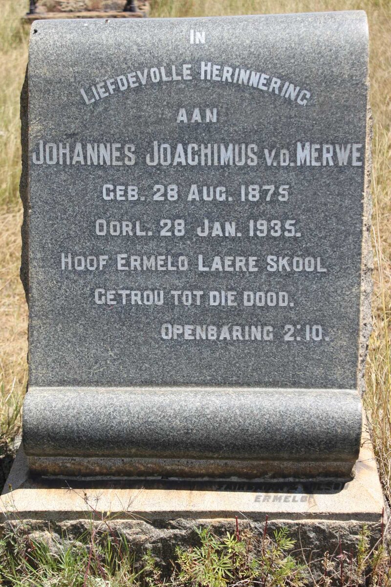 MERWE Johannes Joachimus, v.d. 1875-1935
