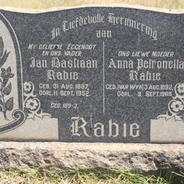 RABIE Jan Bastiaan 1887-1952 &amp; Anna Peronella VAN WYK 1892-1965