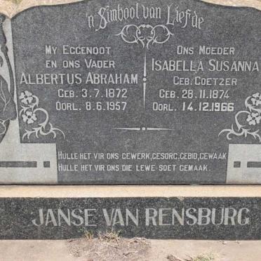 RENSBURG Albertus Abraham, Janse van 1872-1957 &amp; Isabella Susanna COETZER 1874-1966