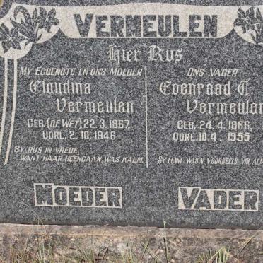 VERMEULEN Coenraad T. 1866-1955 &amp; Gloudina DE WET 1867-1946