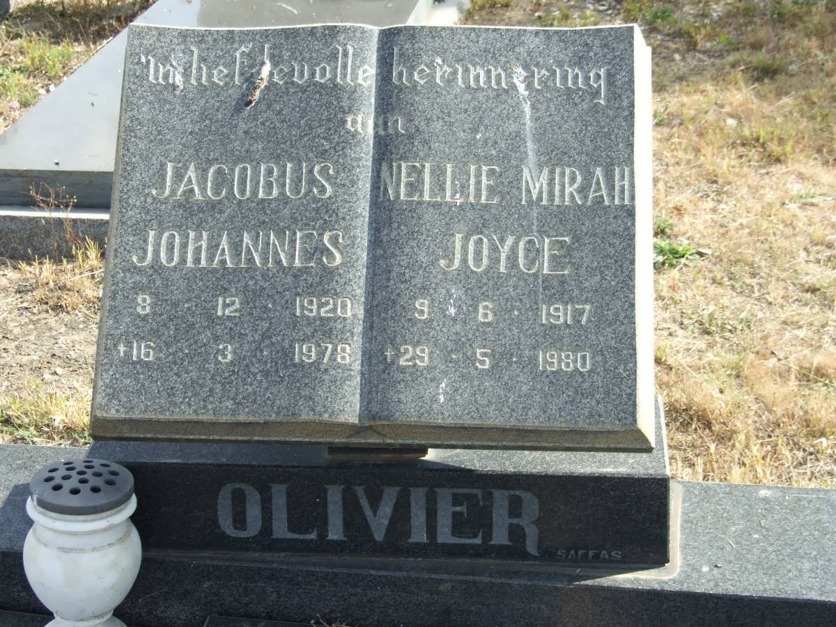 OLIVIER Jacobus Johannes 1920-1978 &amp; Nellie Mirah Joyce 1917-1980
