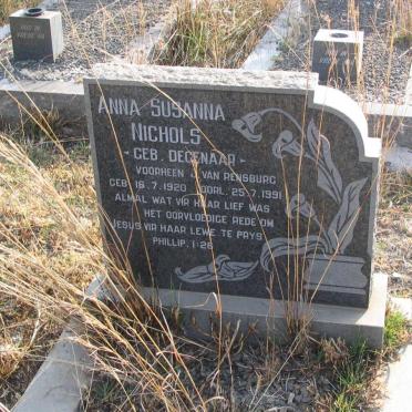 NICHOLS Anna Susanna voorheen J. VAN RENSBURG nee DEGENAAR 1920-1991