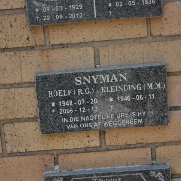 SNYMAN R.G. 1948-2006 &amp; M.M 1946-
