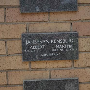 RENSBURG Albert, Janse van 1934- &amp; Marthie 1936-2016