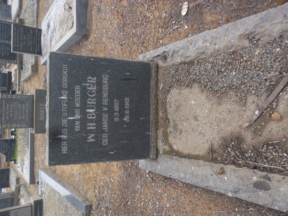 BURGER W.H. nee JANSE V. RENSBURG 1887-1962