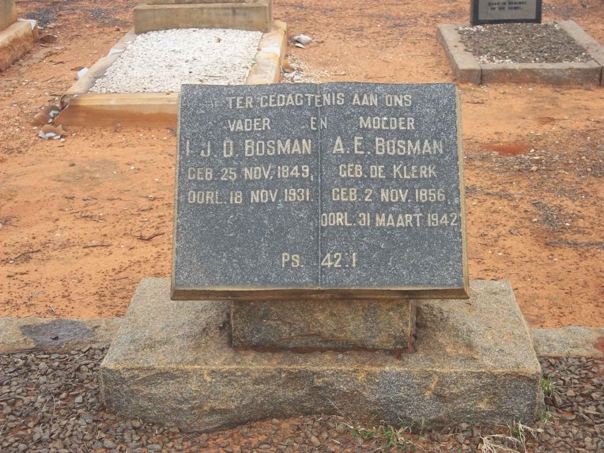 BOSMAN I.J.D. 1849-1931 &amp; A.E. DE KLERK 1856-1942