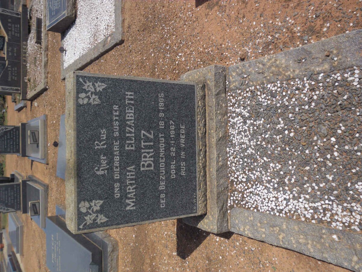 BRITZ Martha Elizabeth nee BEZUIDENHOUT 1905-1967