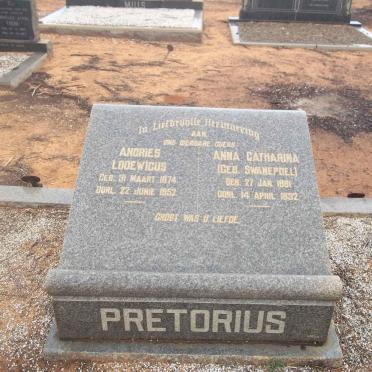 PRETORIUS Andries Lodewicus 1874-1952 &amp; Anna Catharina SWANEPOEL 1881-1932