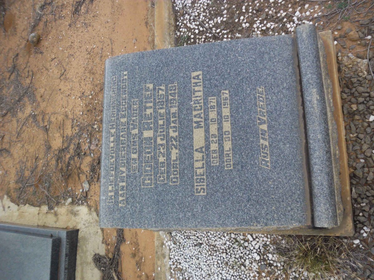 RETIEF Gideon 1867-1948 &amp; Sibella Magritha 1871-1967