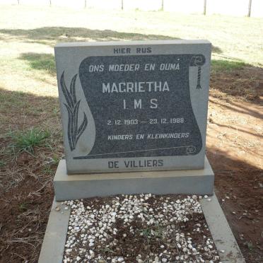 VILLIERS Magrietha I.M.S., de 1903-1988