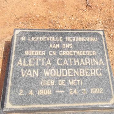 WOUDENBERG Aletta Catharina, van nee DE WET 1908-1992