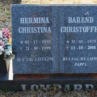 LOMBARD Barend Christoffel 1935-1999 &amp; Hermina Christina 1929-2008