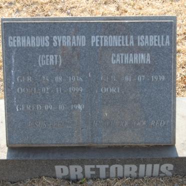 PRETORIUS Gerhardus Sybrand 1936-1999 &amp; Petronella Isabella Catharina 1939-