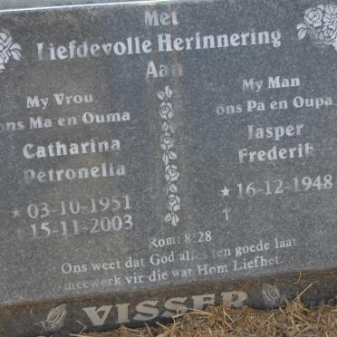 VISSER Jasper Frederik 1948 &amp; Catharina Petronella 1951-2003