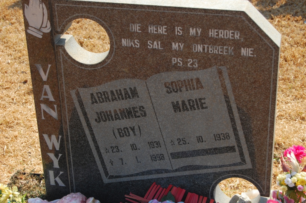 WYK Abraham, van 1931-1998 &amp; Sophia Marie 1938-