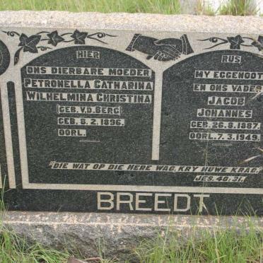 BREEDT Jacob Johannes 1887-1949 &amp; Petronella Catharina Wilhelmina Christina V.D. BERG 1896-