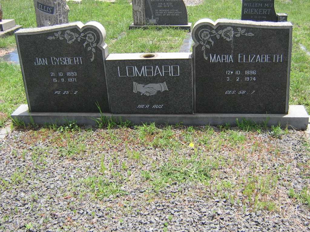 LOMBARD Jan Gysbert 1893-1971 &amp; Maria Elizabeh 1896-1974