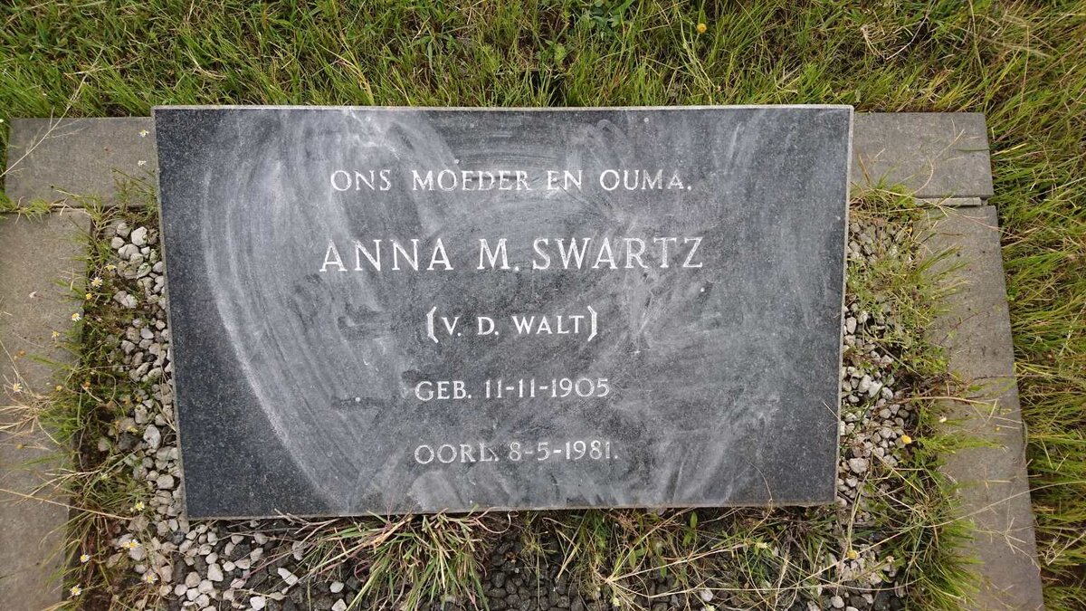 SWARTZ Anna M. nee V.D. WALT 1905-1981