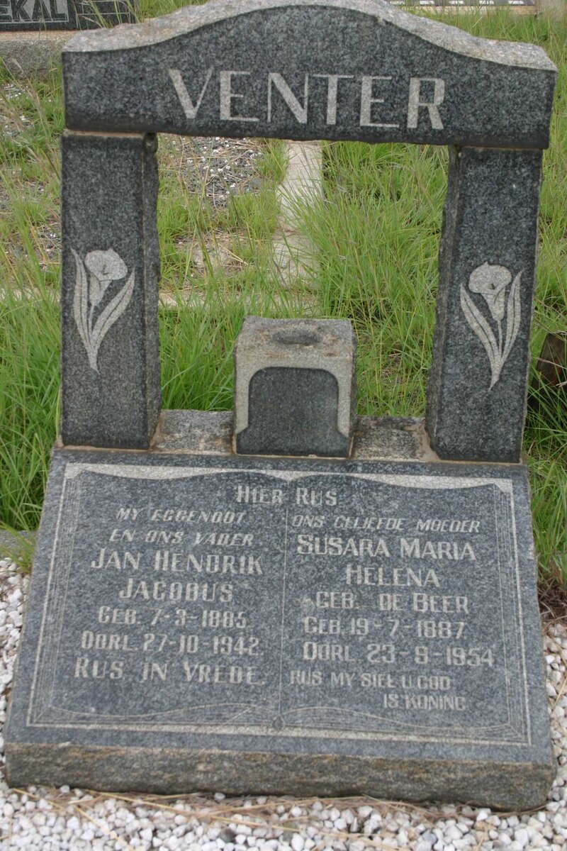 VENTER Jan Hendrik Jacobus 1885-1942 &amp; Susara Maria Helena DE BEER 1887-1954