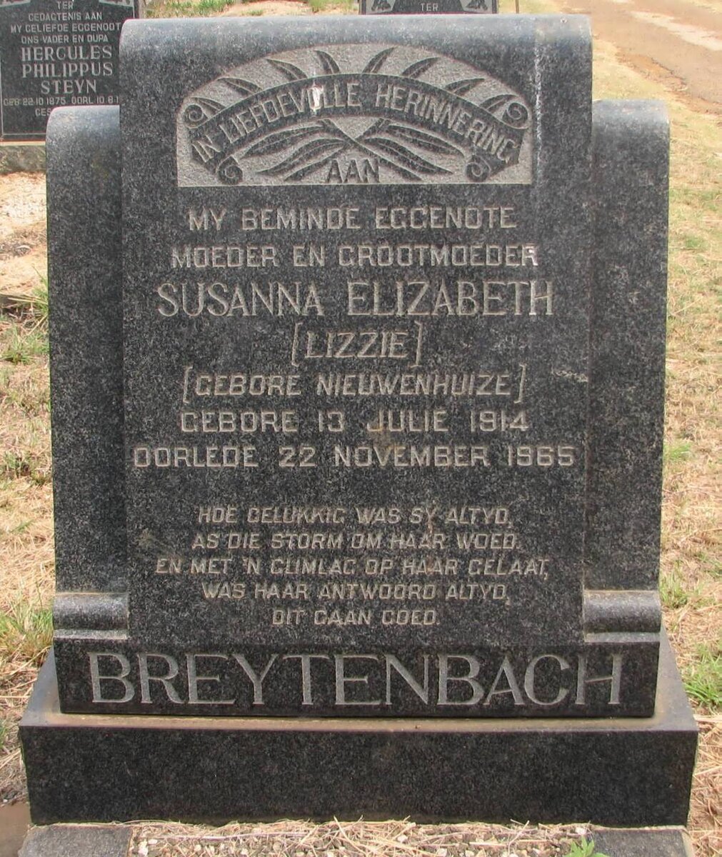 BREYTENBACH Susanna Elizabeth nee NIEUWENHUIZE 1914-1965
