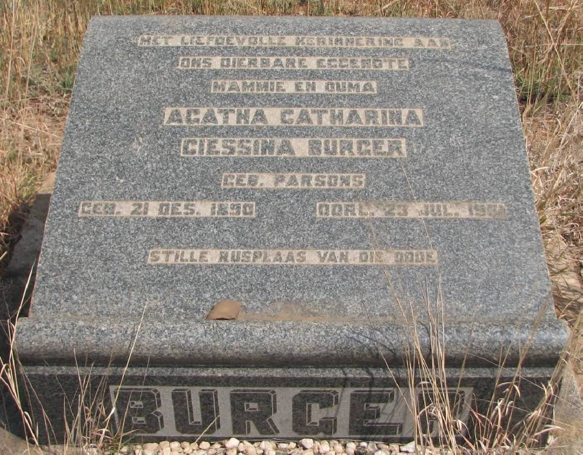 BURGER Agatha Catharina nee PARSONS 1890-1964