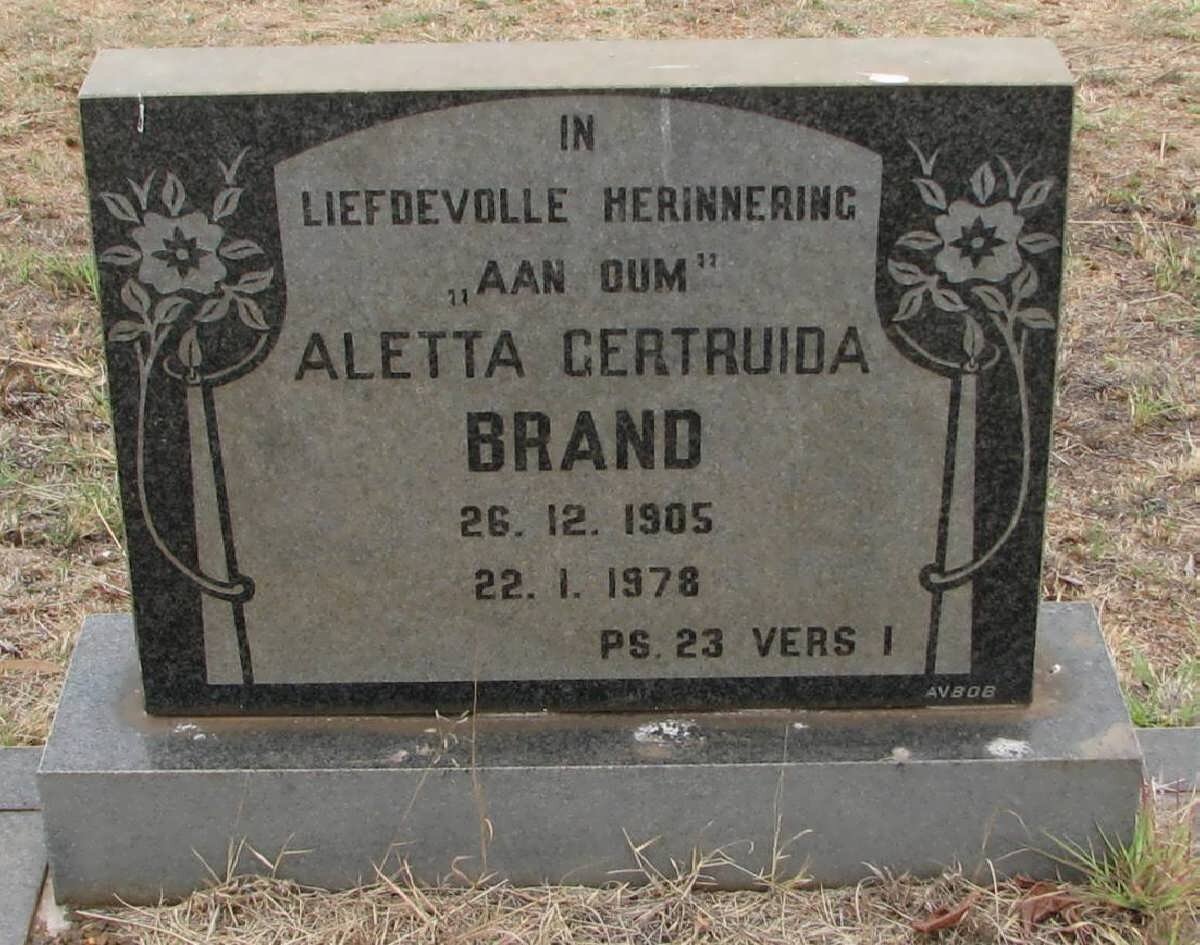 BRAND Aletta Gertruida 1905-1978