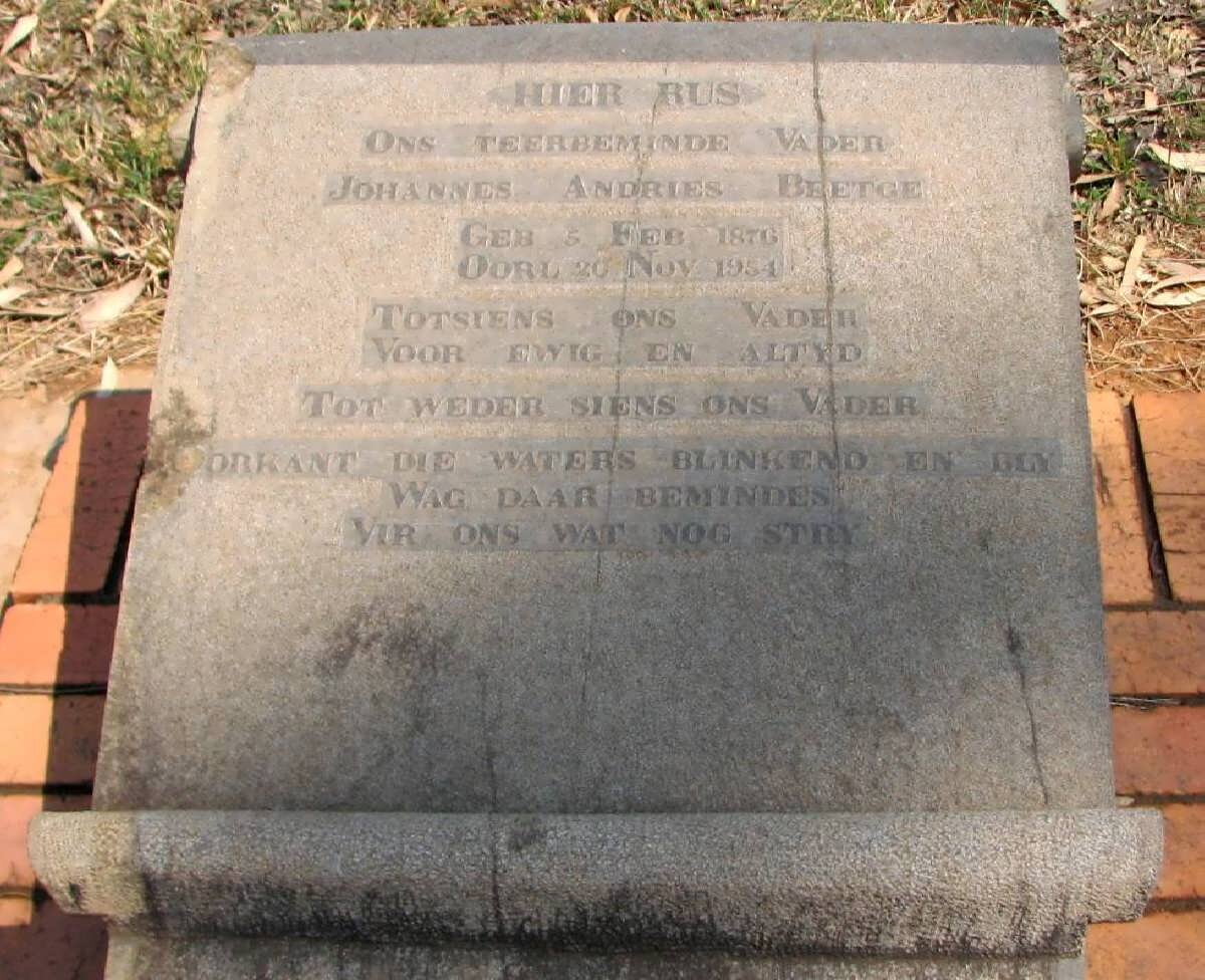 BEETGE Johannes Andries 1876-1954