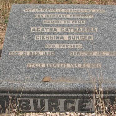 BURGER Agatha Catharina nee PARSONS 1890-1964