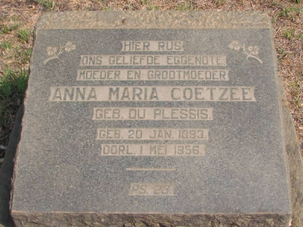 COETZEE Anna Maria nee DU PLESSIS 1893-1956