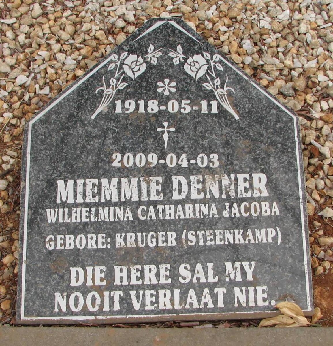 DENNER Wilhelmina Catharina Jacoba voorheen STEENKAMP nee KRUGER 1918-2009