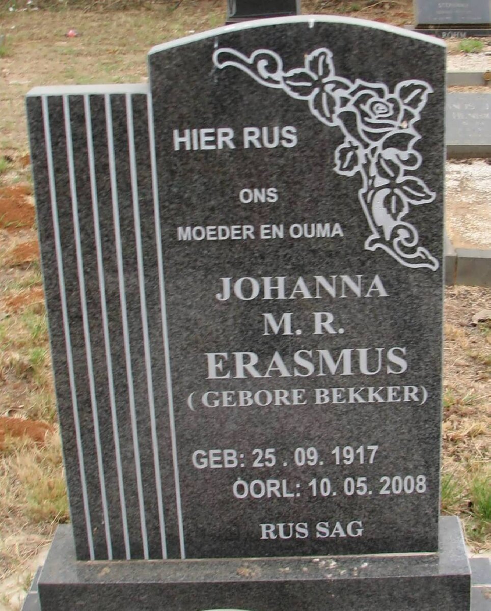 ERASMUS Johanna M.R. nee BEKKER 1917-2008