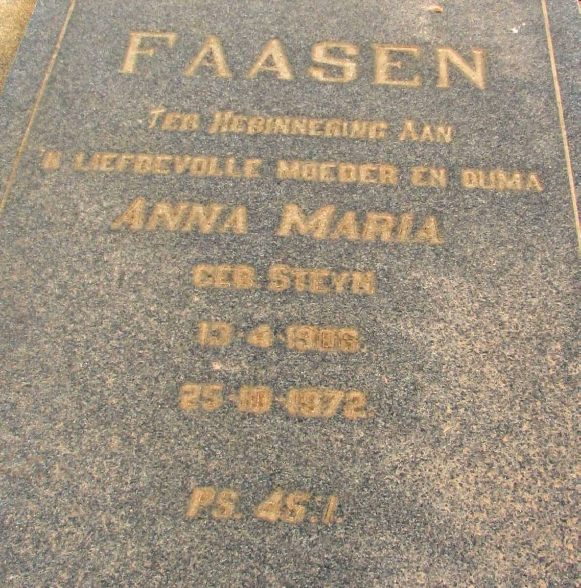 FAASEN Anna Maria nee STEYN 1906-1972